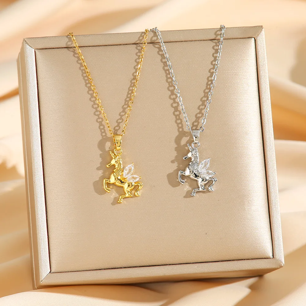Модное ожерелье с подвеской в виде единорога и летающей лошади для женщин и мужчин, цепочка из нержавеющей стали, крутые ювелирные изделия, подарки для друзей, любовника