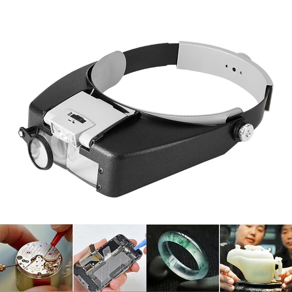 LED Light Headworn Magnifier 1.5x 3x 8.5x 10x Headband Magnifier Lightweight Adjustable Band Watch Repair Supplies