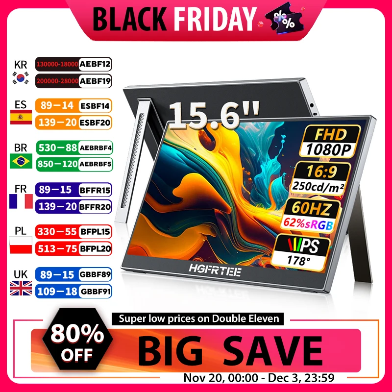 

HGFRTEE 15.6 inch Portable Monitor FHD 1080P with HDMI USB-C Second Monitor Extended Display for PC Laptop Mac Switch Xbox PS4/5