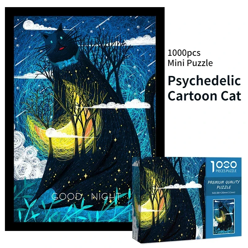 

38*26cm Adult 1000 Pieces Mini Jigsaw Puzzle Psychedelic Cartoon Cat Animal Stress Reducing Toys Premium Quality Christmas Gifts