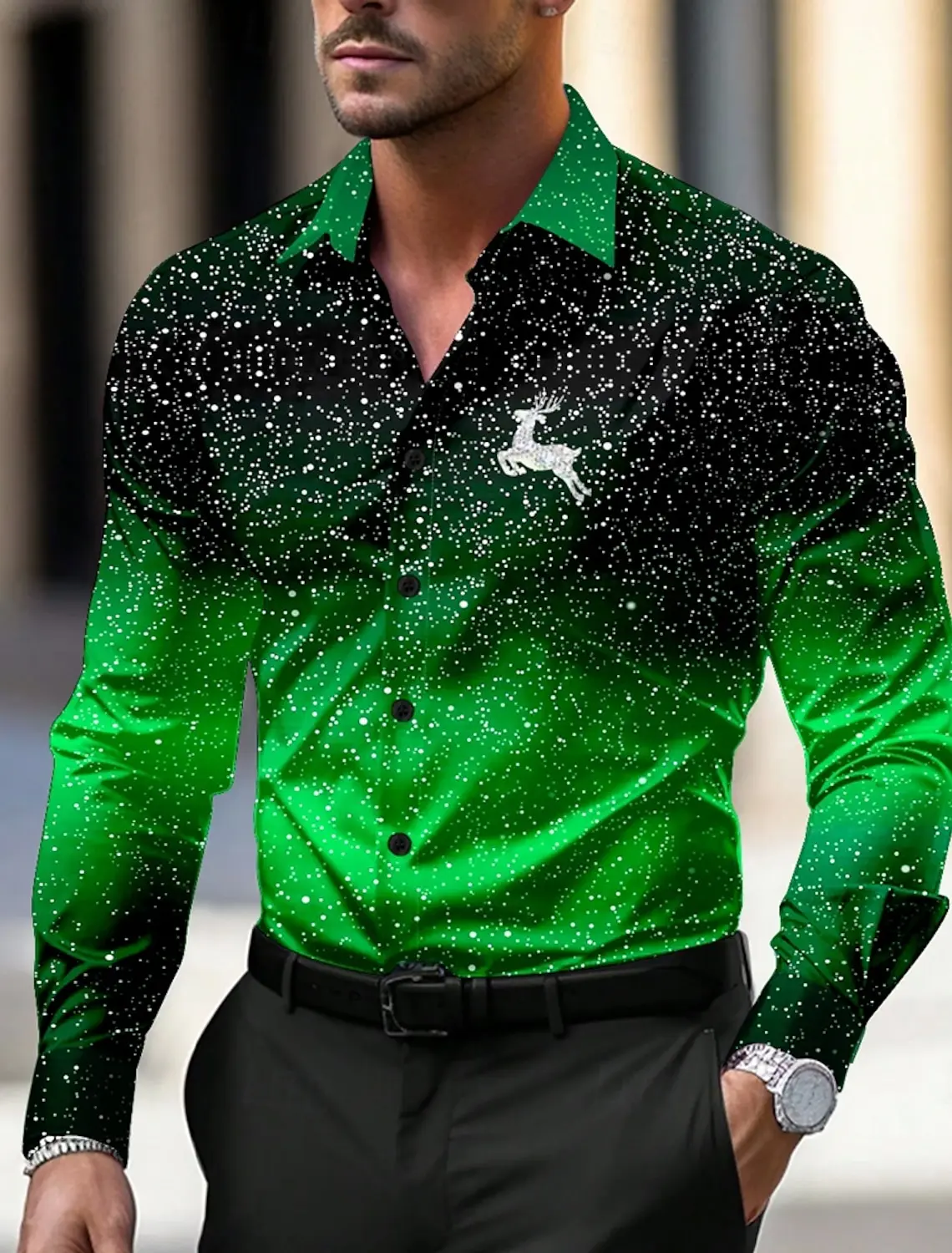 

Men's New Soft Breathable Fabric Christmas Snowflake Fir Tree Pattern 3D Printed Shirt Holiday Festive Party Outer Top