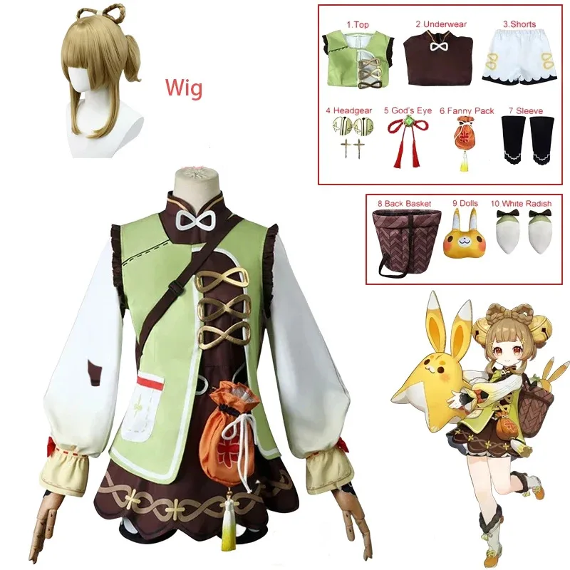 

Halloween Genshin Impact Loli Cosplay Uniform Yaoyao Cosplay Costume For Adults Clothing Including Headgear Sock Fanny Pack