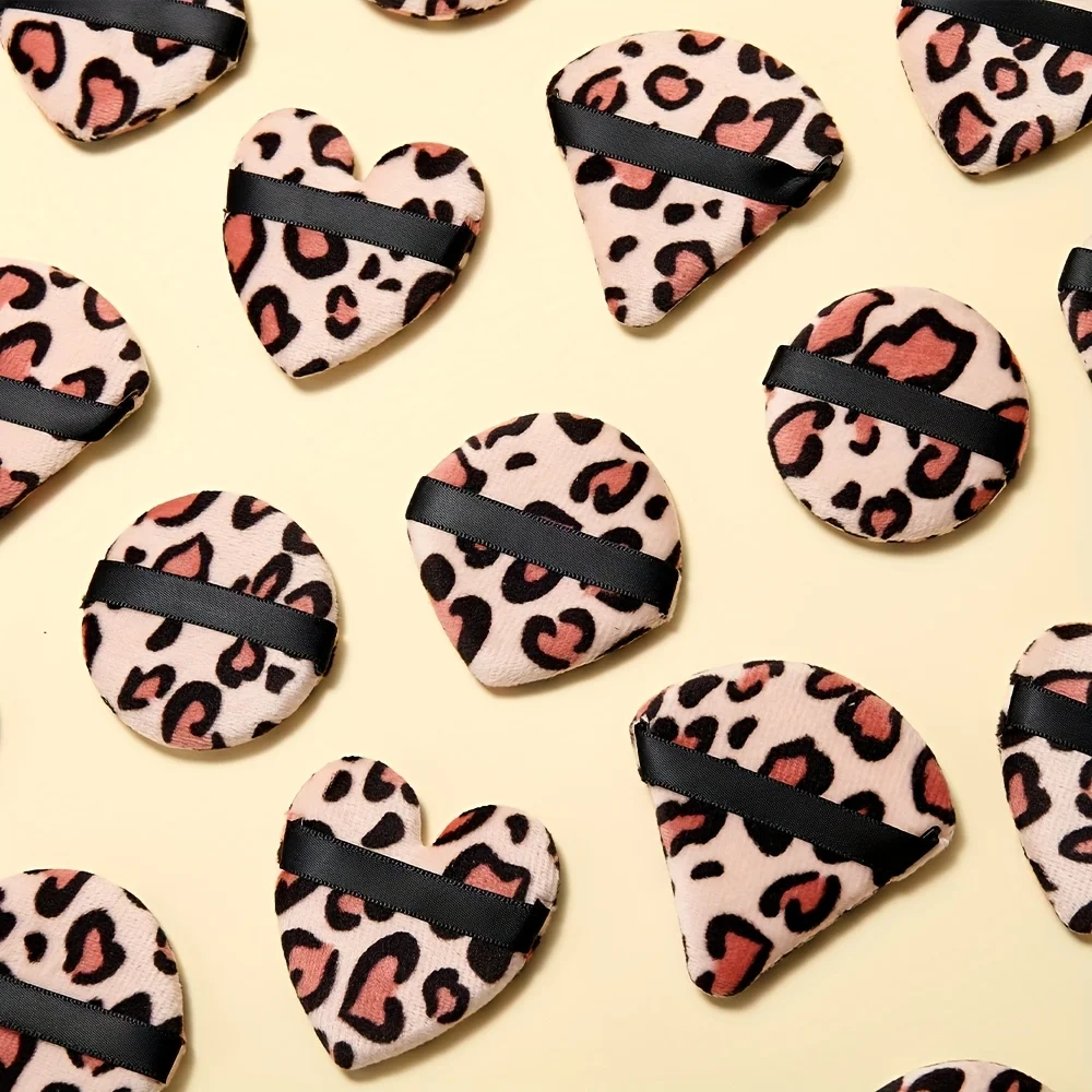 Juego de esponjas de polvo con estampado animal de 10 piezas - Corazón/redondo surtido |   Licuadoras hidrofílicas Velour para todo tipo de polvos y tipos de piel