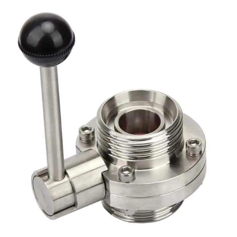 Sanitary stainless steel butterfly valve with three lamp ends manual control structure for water medium