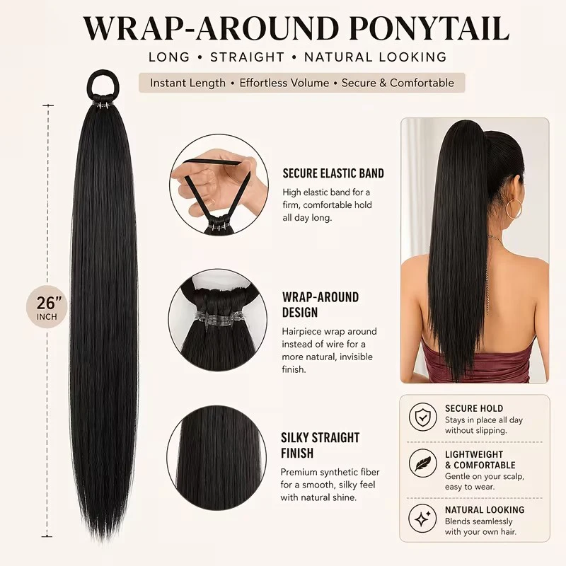 Braided Ponytail Extension Synthetic with Hair Tie Around The Hair Braided Extension Tail Rubber Band Hair Ring 28 Inche