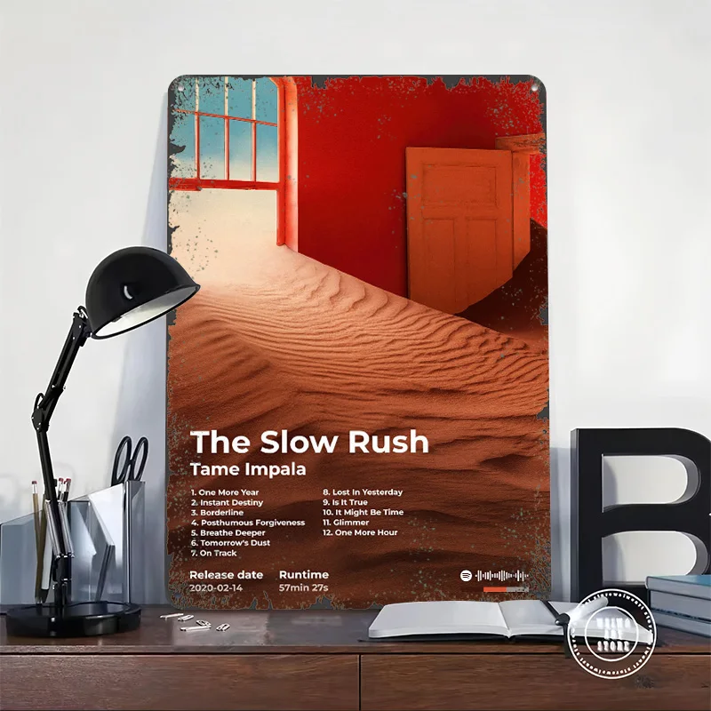 Tame Impala - The Slow Rush Poster Customized Wall Art Vintage Metal Signs Retro Tin Plaque for Man Cave Garage Decorations Home
