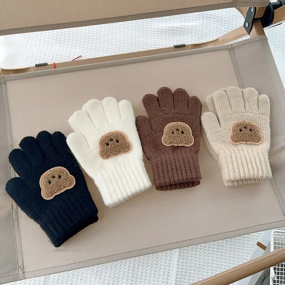 Cartoon Bear Winter Children Baby Gloves Boys Girls Warm Mittens Thickened Knitted Gloves Hand Warmer Thermal Thick Gloves