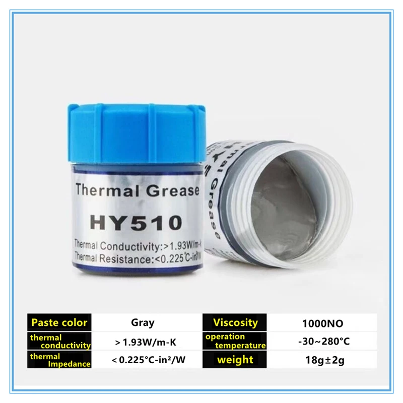 معجون حراري رمادي HY510 10 جرام 3.0 وات/م·K درجة احترافية لوحدة المعالجة المركزية/وحدة معالجة الرسومات/مجموعة شرائح وتبريد الكمبيوتر المحمول LED |   تتضمن مكشطة |   بنفايات