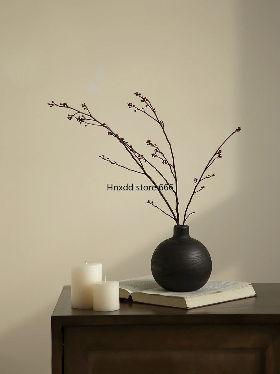 Wabi Sand wind carbonized wood handmade wooden vase ornament new Chinese model house homestay soft decoration flower ware