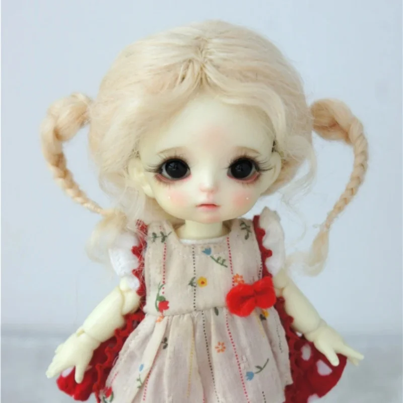 

JD556 5-6inch No bangs Double Braids with Curly Sideburns Mohair Doll Wigs 1/8 &OB11 BJD Doll Accessories