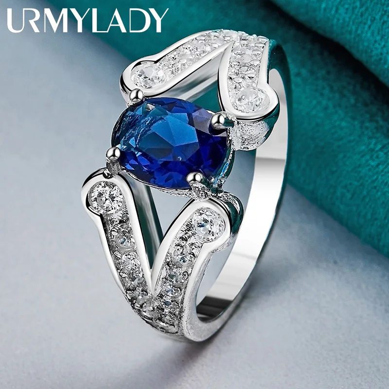 URMYLADY 925 Sterling Silver AAAAA Niebieska cyrkonia 7-10 #   Pierścionek dla kobiet Moda Ślub Impreza Urok Biżuteria — zdjęcie 7