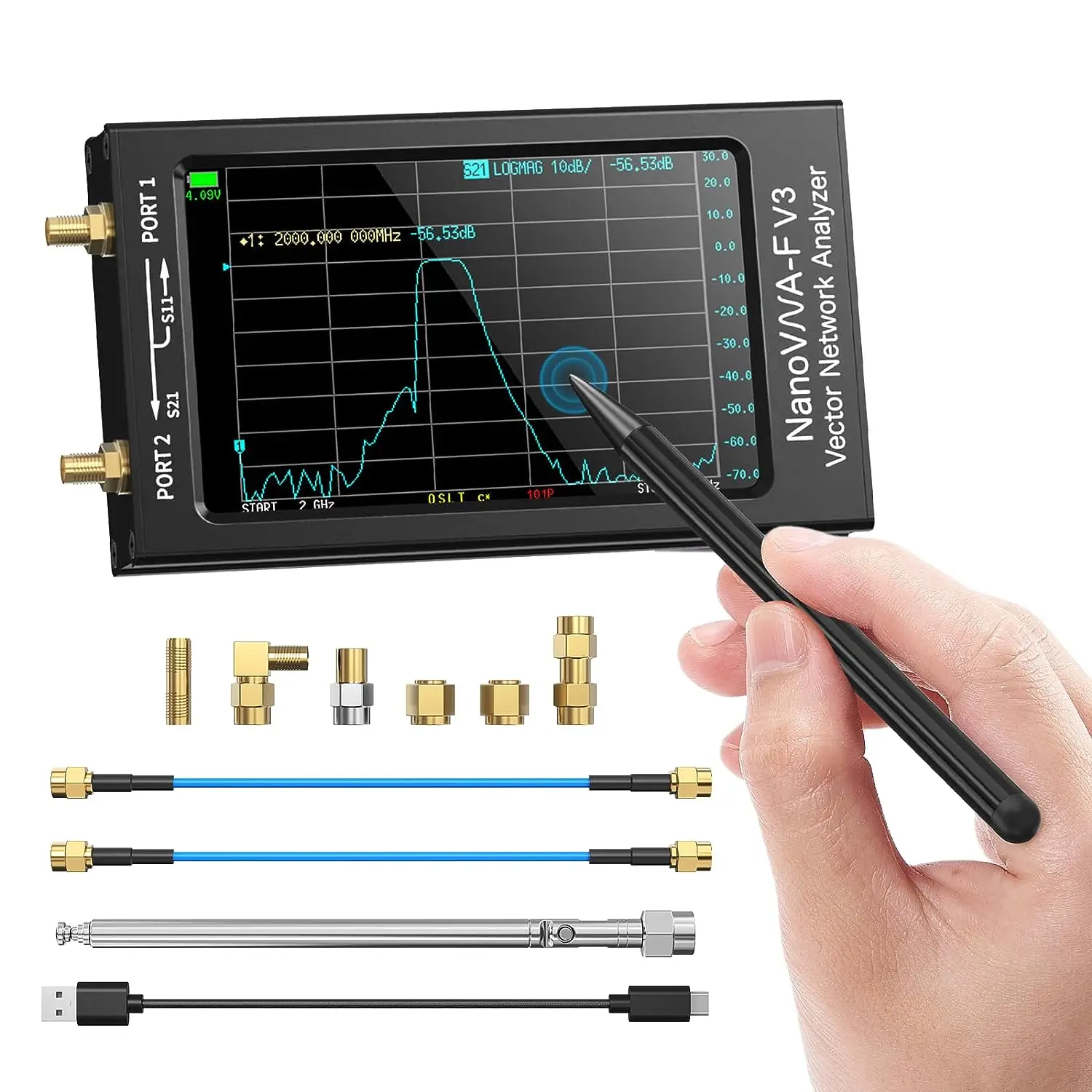 Analyseur de réseau vectoriel NanoVNA-F V2/V3, 4.3 pouces, 50KHz-3GHz/1MHz-6GHz, analyseur d'antenne HF VHF UHF VNA, 801 Points de balayage