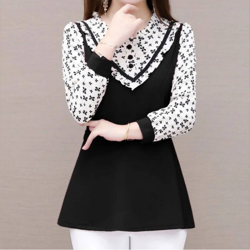 Korean Women Midi Long Sleeve T-shirt Spring Autumn New Elegant Fashion Female Clothing Slim Patchwork Long Sleeve Casual Tops