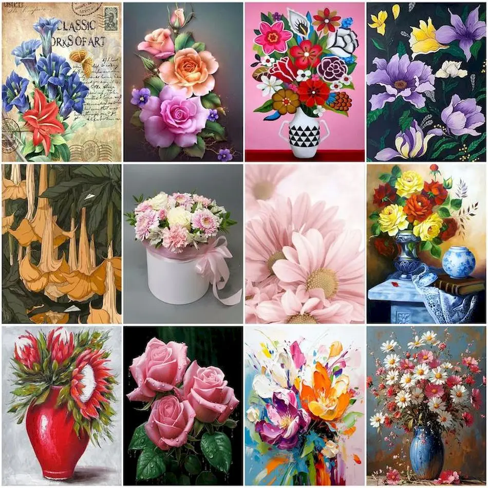 

RUOPOTY Paint By Numbers Flowers Paintings On Number On Canvas Art Supplies Acrylic Paints Draw Adult Coloring Home Decor Items