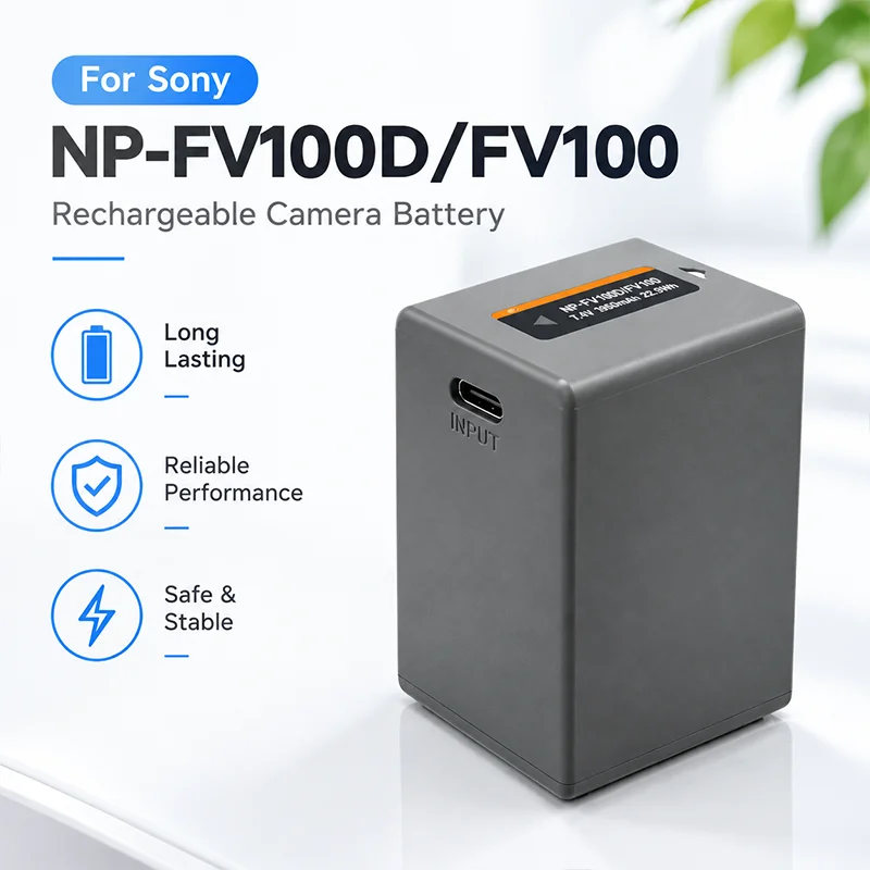 NP-FV100D NP-FV100 Camera Battery 3800mAh 7.4V USB-C Rechargeable for Sony HDR-CX500 CX520 FDR-AX40 HDR-PJ680