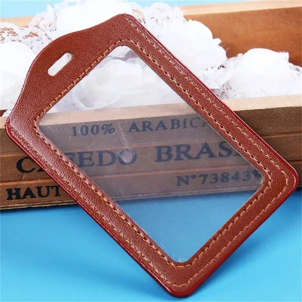 PU Leather ID Badge Case Transparent Work Identity Business Card Holder Employee Card Double-Sided Name Card Cover