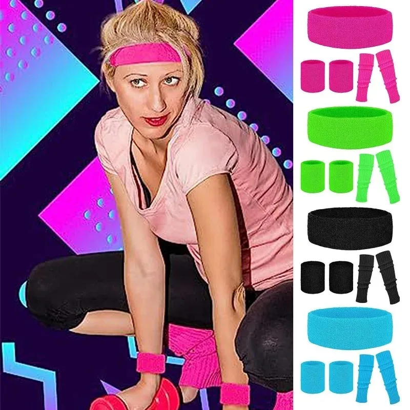 80s Party Costume Accessory Set Leg Warmers Retro Headband Wristbands 80s Outfit Kit for Women Men
