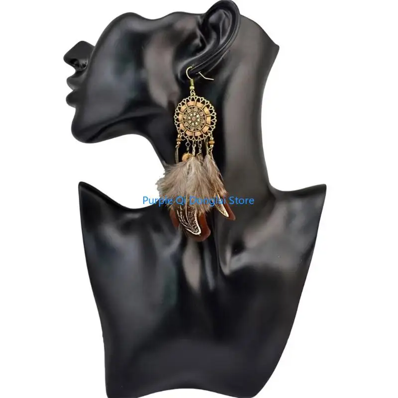 L21E Handmade Bohemian Pendant Earrings with Tassels Detailing Dangle Accessory Texture for Casual or Formal Outfits