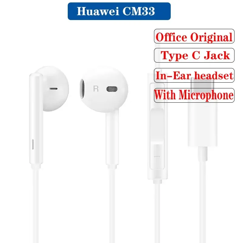 Original Huawei CM33 USB Type-C Earphone Wired in-ear Earphone with Microphone Volume buttons for Huawei Mobile Phone