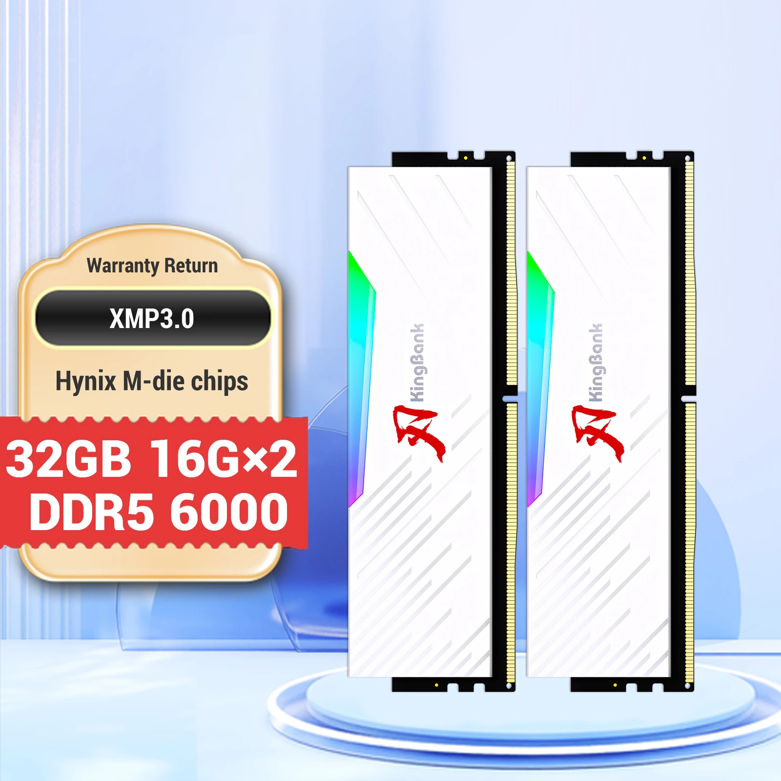 KingBank brand series DDR5 RGB RAM Memory DDR5 RAM PC 16GBx2 6000MHz RAM for Desktop White Hynix Chip CL30