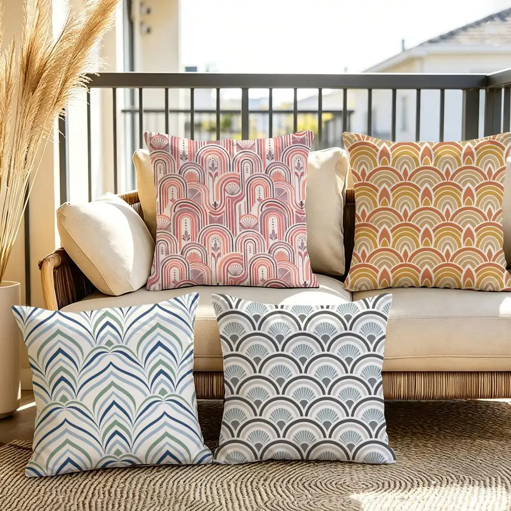 Art Deco Fan Pattern Cushion Cover Soft Short Plush Throw Pillow Cover Decorative Cushion Case for Sofa Bedroom Home Decor Gift