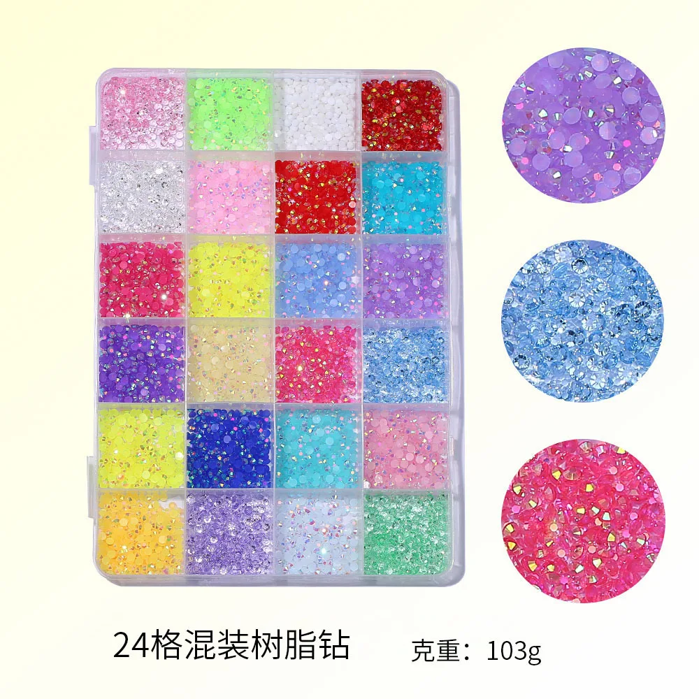 24 Slots Luxury Mixed AB Resin Diamond Salon DIY Jewelry Decorations Trendy Manicure Accessories Ornament Supplies