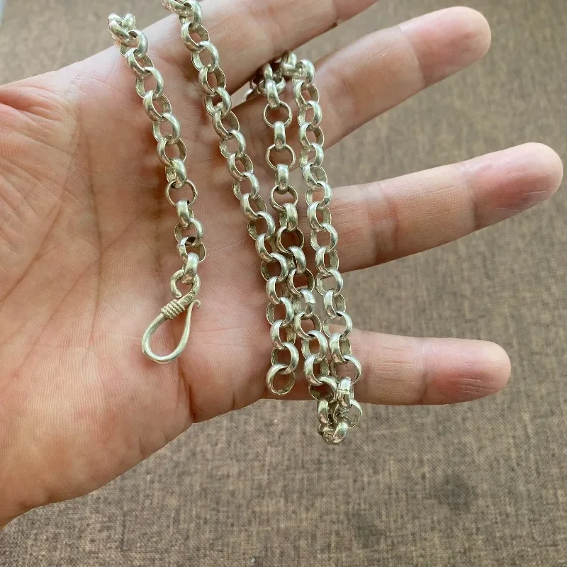 Unisex Weiße Kupfer-Rolo-Kette Halskette Vintage S-Haken-Verschluss Retro Silberton Täglicher Streetwear-Schmuck – Detail 6