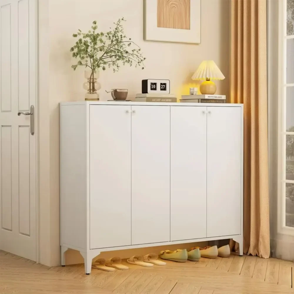 Home Furniture Freestanding Adjustable Shelves Storage Steel Metal Large 4 Door White Capacity Shoe Cabinet Receive Shoe Rack