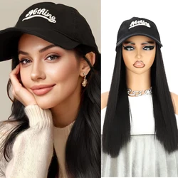 Synthetic High Heat Resistant Material Black Straight Hair Baseball Cap Wig Hat And Wig Naturally Connected Fashion Warm wig