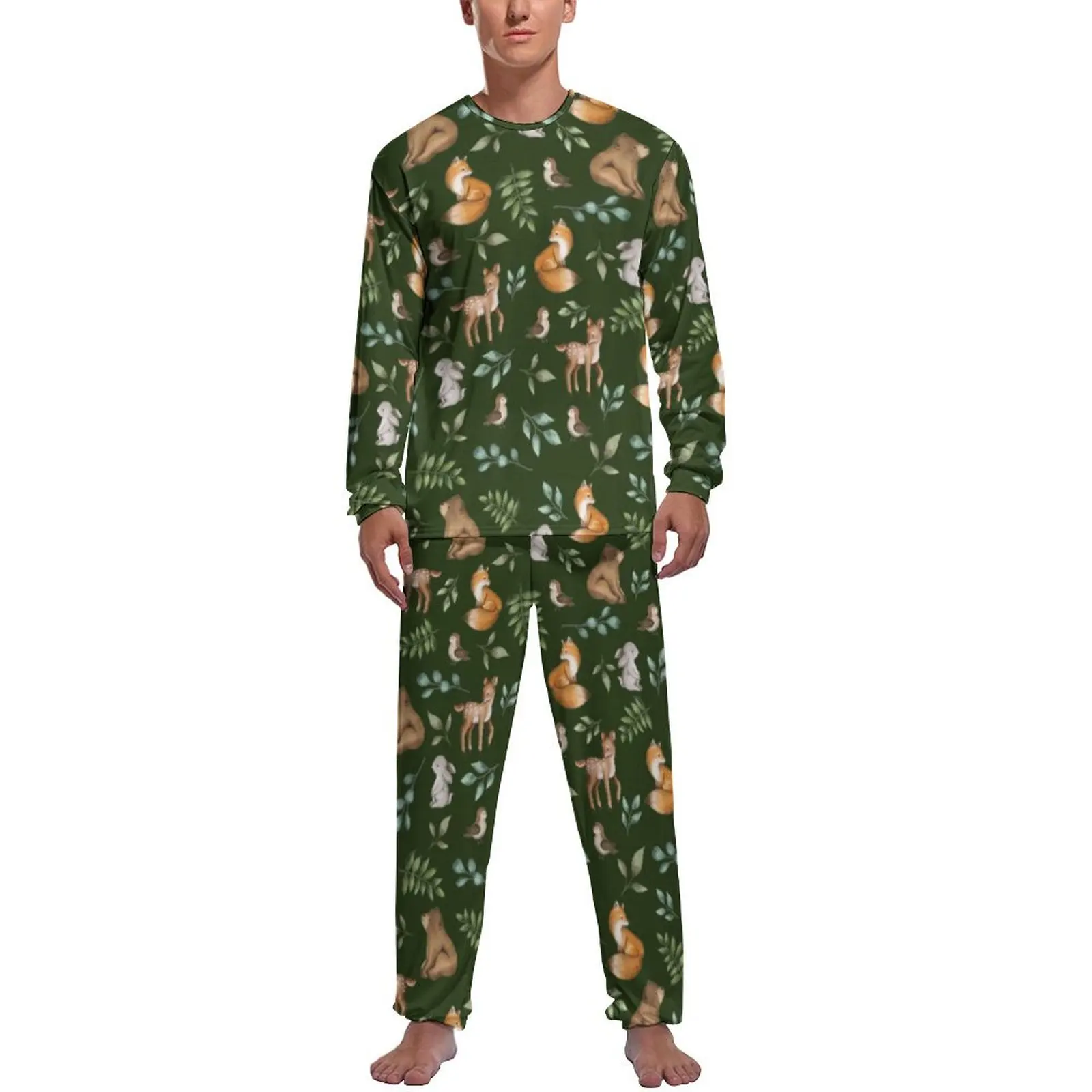 

Forest Animal Pajamas Male Bear Fox Deer Cool Home Suit Spring Long Sleeves 2 Pieces Home Design Pajamas Set