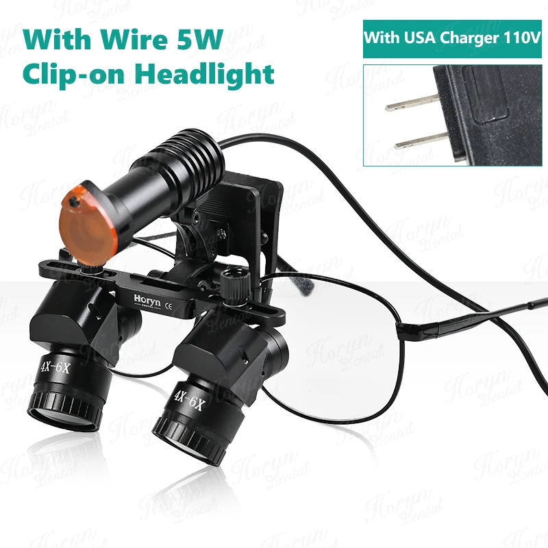 Tandheelkundige verrekijker vergrootglas 4X-6X Verstelbare vergrootglas 5 w LED Geneeskunde verrekijker vergrootglas licht Dental Tool