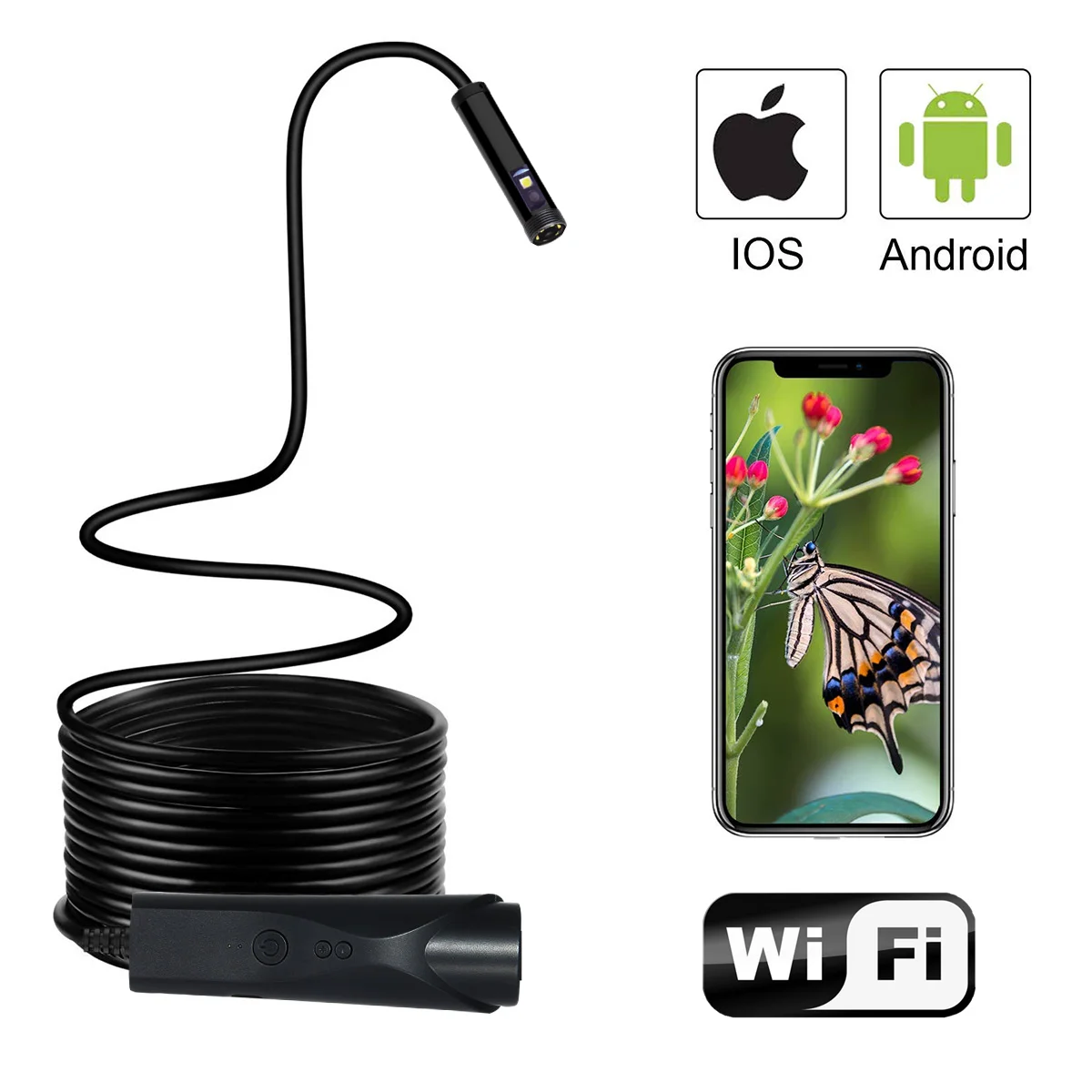 2MP 1080P 5.5mm  Dual Lens WIFI Endoscope Water-proof IP66 CMOS Borescope Inspection Digital Microscope Camera Otoscope