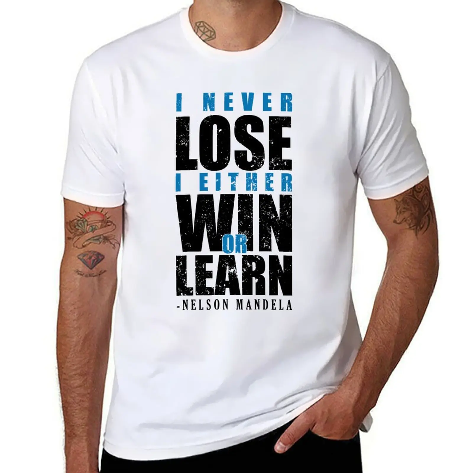

Nelson Mandela Famous Motivational Quote | i NEVER lose i either win or learn | T-Shirt Sports Casual Breathable Tee Shirt