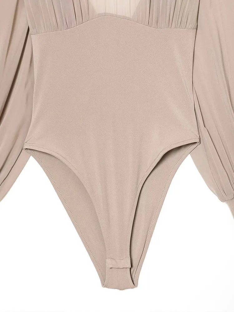 TFAFXY 女性のセクシーな半透明のボディスーツ 2025 秋冬ハイネック長袖背中の開いたスキニープレイスーツジャンプスーツ Y2K