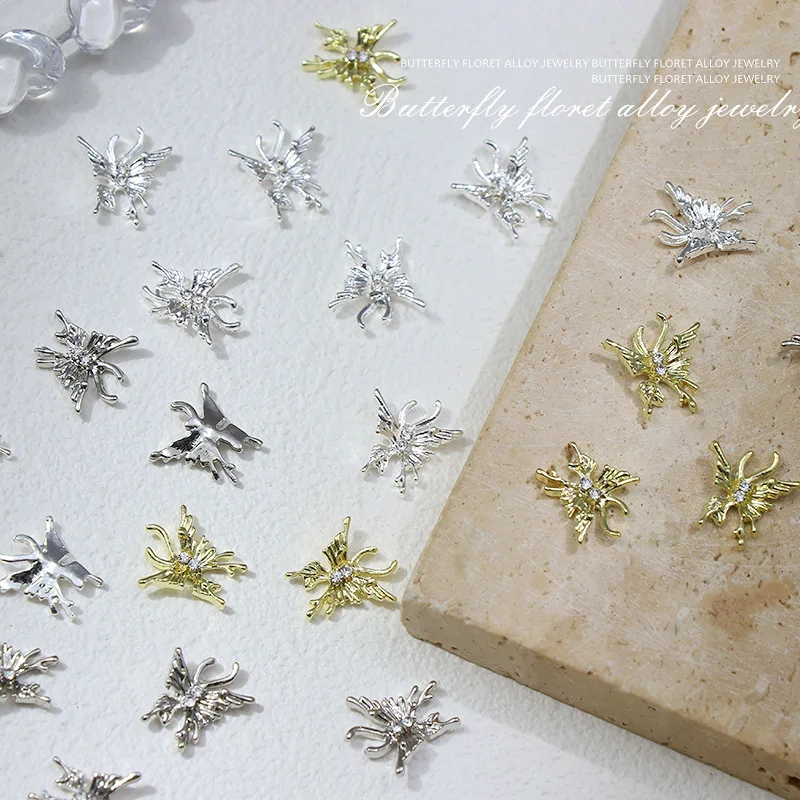 10pcs/Package Alloy Butterfly Nail Accessories 3D Alloy Butterfly Ribbon Nail Decoration Nail Accessories