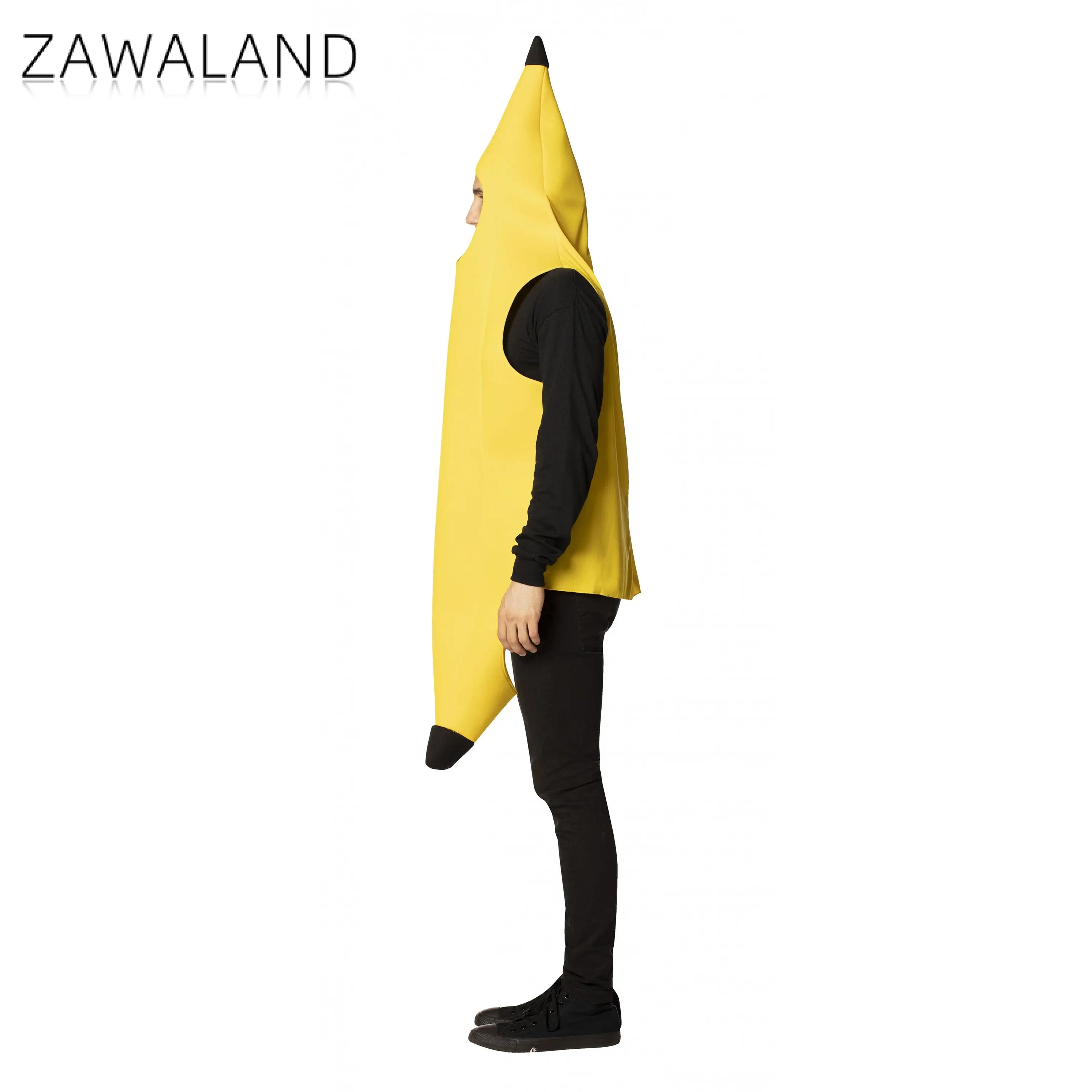 Zawaland-Disfraz de comida de plátano para hombre y mujer, traje divertido de fiesta de vacaciones, mono de carnaval, mono, ropa de espectáculo