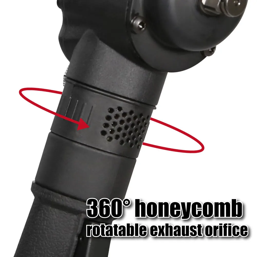 1/2 inch pneumatic impact wrench, gearless, extended non-slip handle, rotatable exhaust port