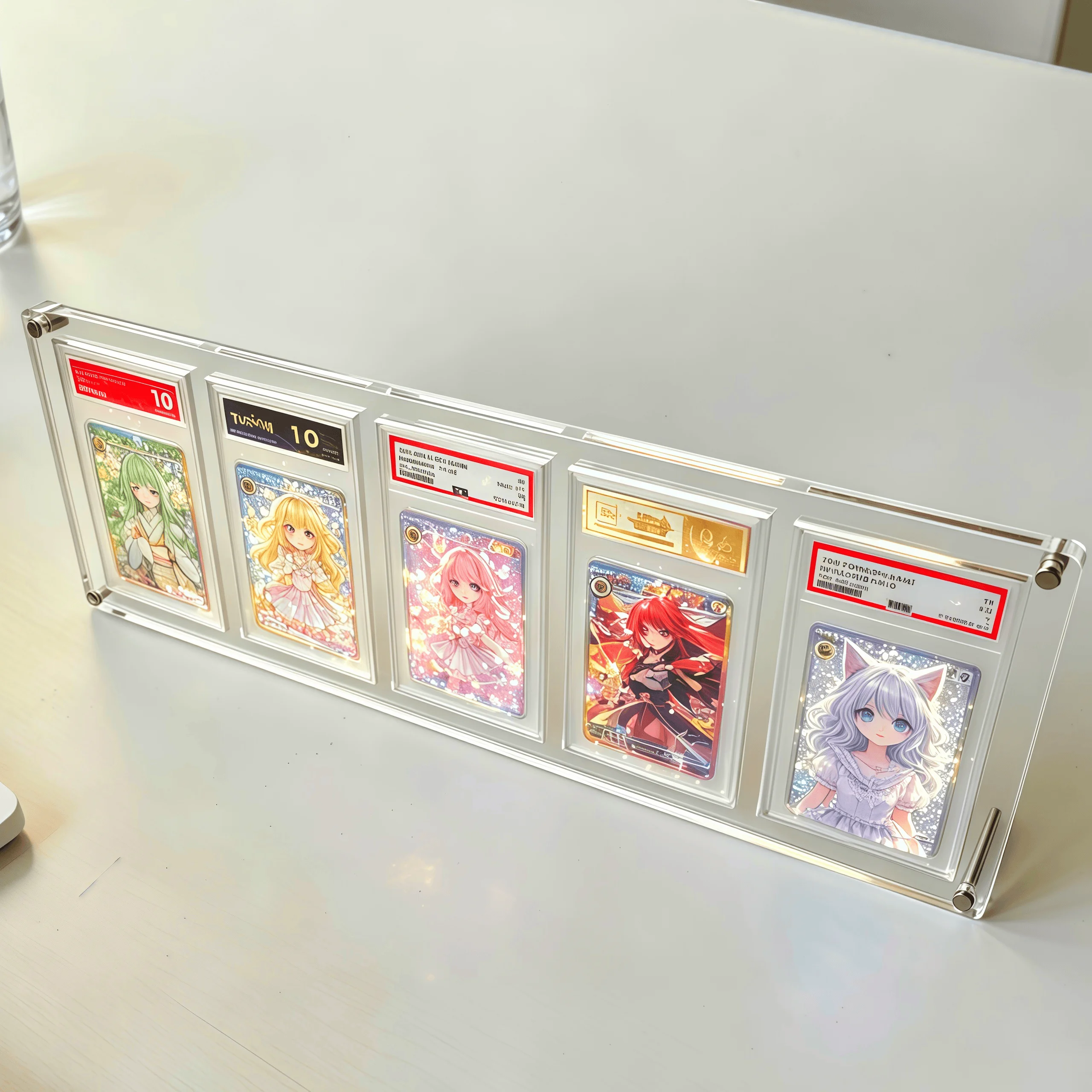Acrylic 5-Slot Graded Card Display Stand, Clear Smooth Edge Card Holder for PTCG Graded Cards & Sports Trading Collectible Cards