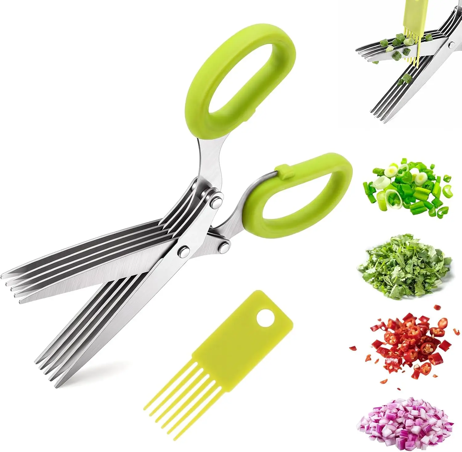 Multifunctional 5 Layers Stainless Steel Knives Kitchen Scissors Scallion Cutter Herb Laver Spices Cook Cut Shredders & Slicers