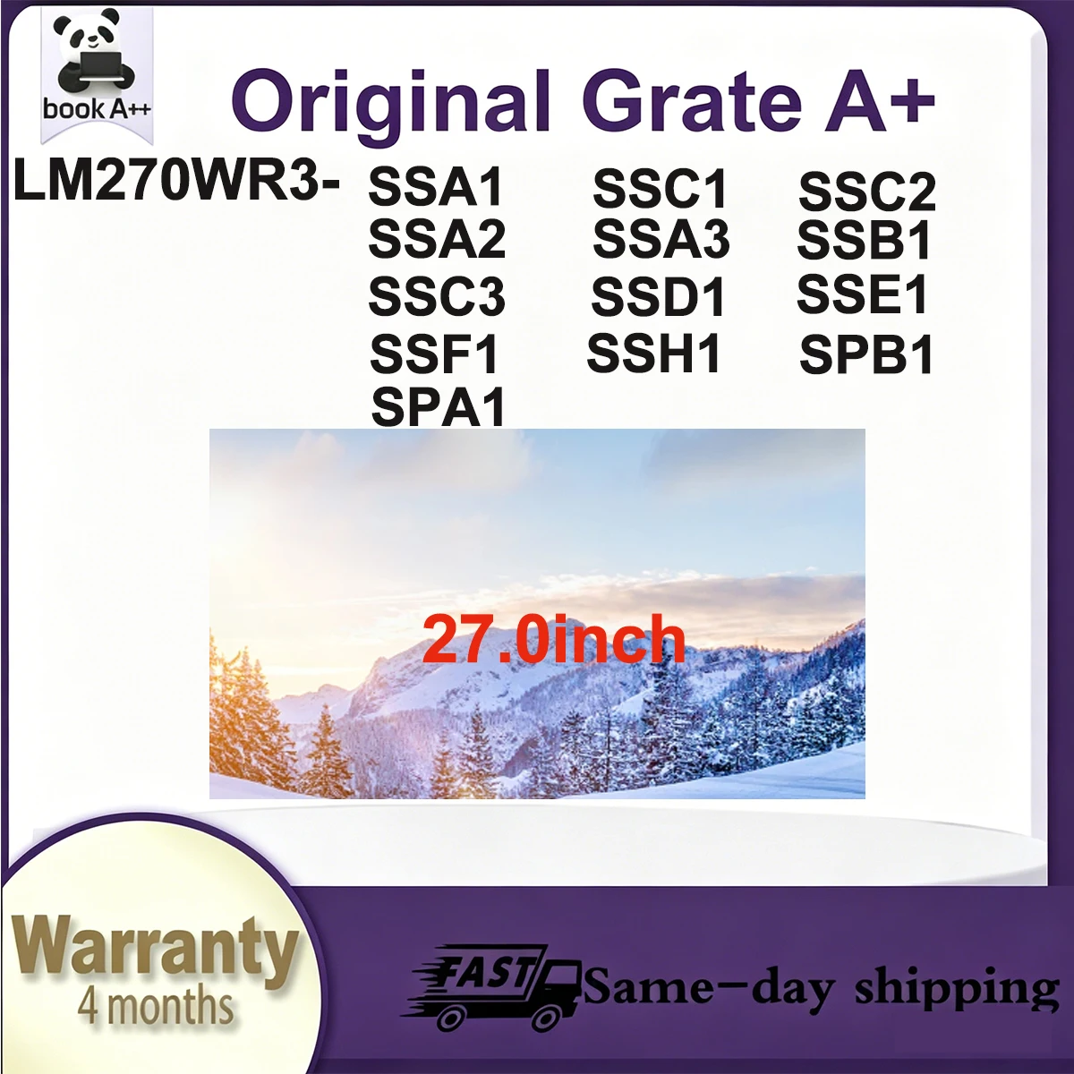Original New A+ 27" IPS LCD Screen LM270WR3 SSA1 SSC1 SSC2 SSA2 SSA3 SSB1 SSC3 SSD1 SSE1 SSF1 SSH1 SPB1 SPA1 Display