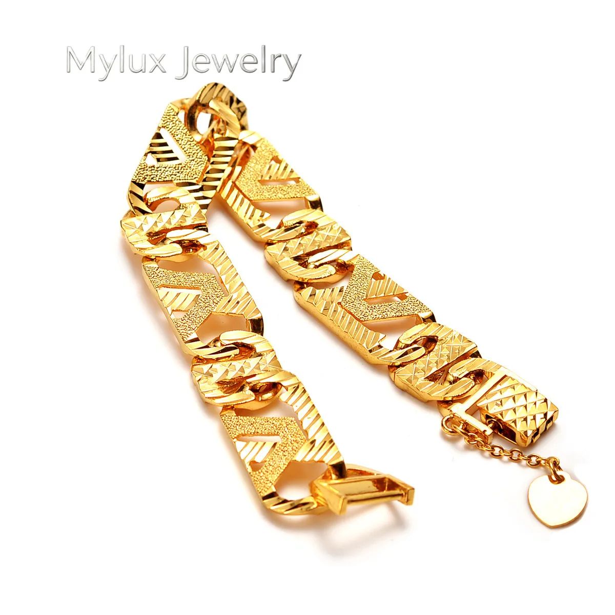 

Mylux Jewelry AU999 gold bracelet men's wide version fashionable personality 24K gold jewelry wrist chain atmospheric real gold