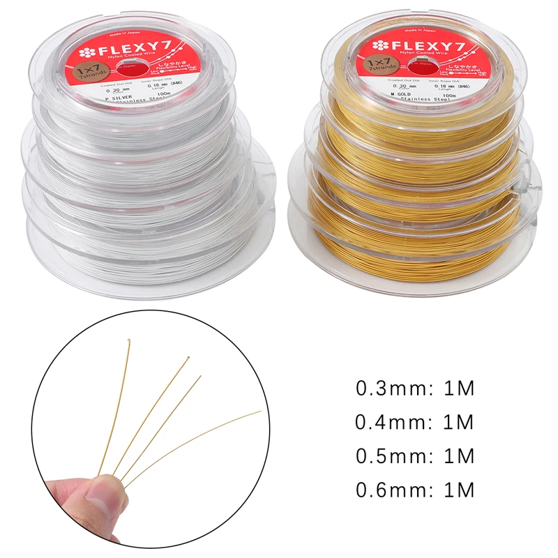 1M/Roll 0.3/0.4/0.5/0.6mm Gold/Silver Color Steel Flexible Bead Wire Soft Wire for Necklaces Bracelets Beading Craft Work