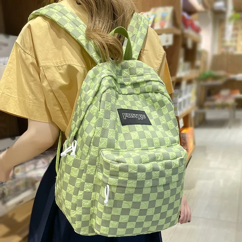 Trendy Plaid Girl Kawaii School Bag Ladies Travel Student Backpack Women Lattice College Backpack Fashion Female Laptop Book Bag