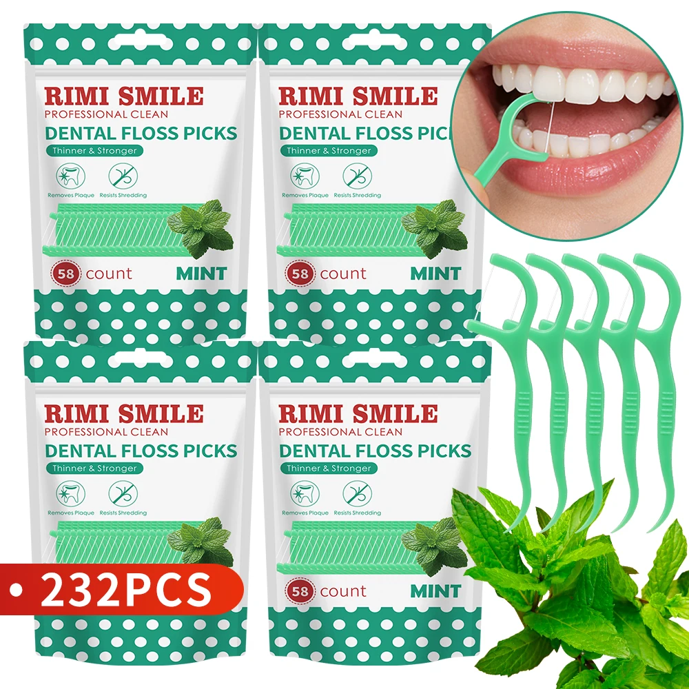 Paquete Familiar de Palillos de Hilo Dental con Sabor a Menta, 232 Unidades, Palillos de Hilo Resistentes a Desgarros para la Limpieza Diaria de los Dientes