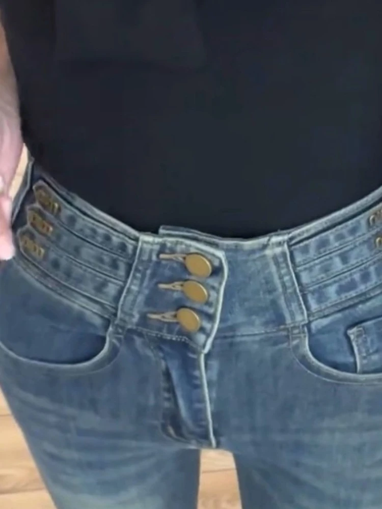 

Vintage Blue Jeans Winter New Fleece-Lined Thickened Fur-Edged Pencil Pants Women's High Waist Tight Denim Trousers Outer Wear