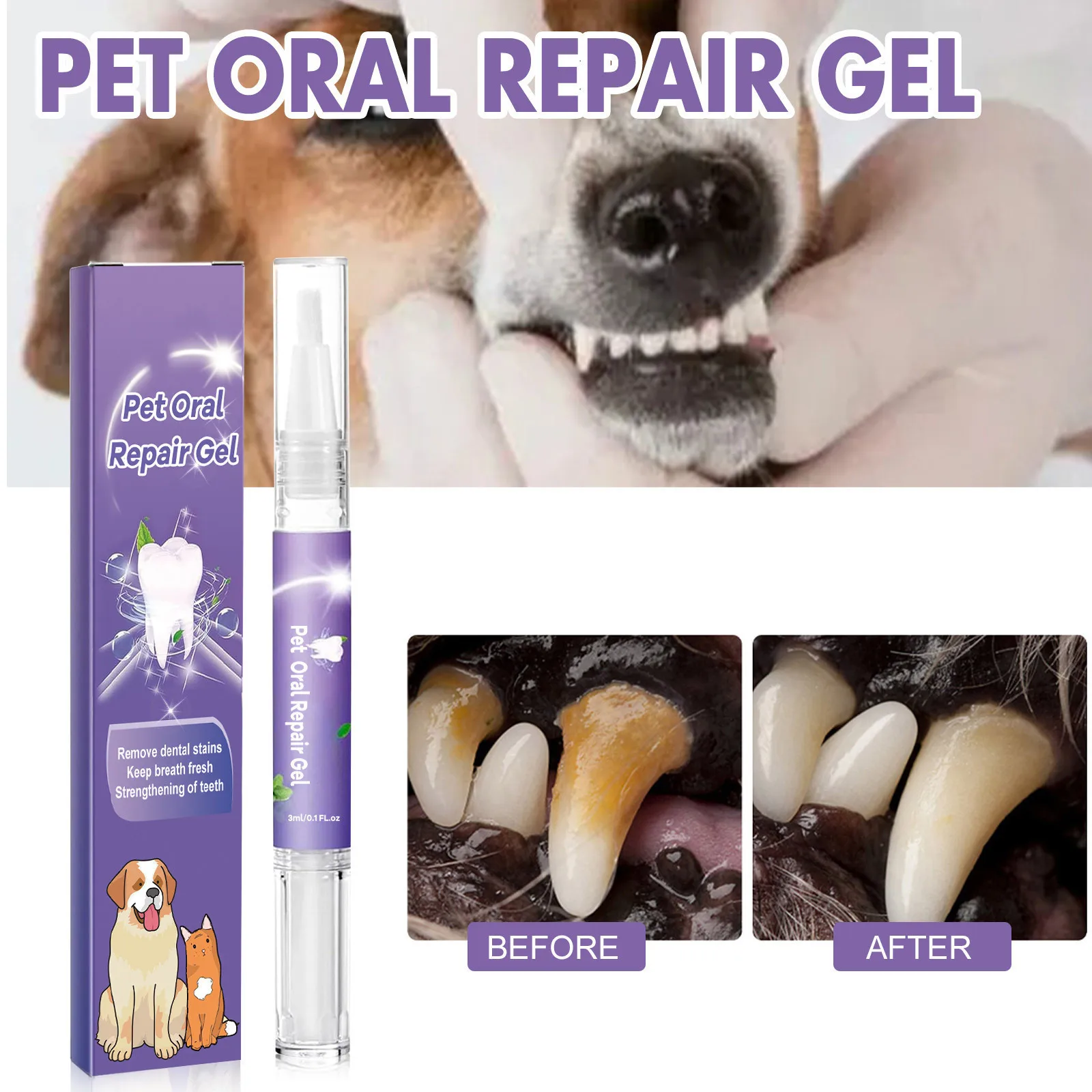 2024 New Pet Oral Gel Bad Breath For Tartar No Need To Brush Teeth Pet Breath Freshener Gel Care Cleaner 3ml