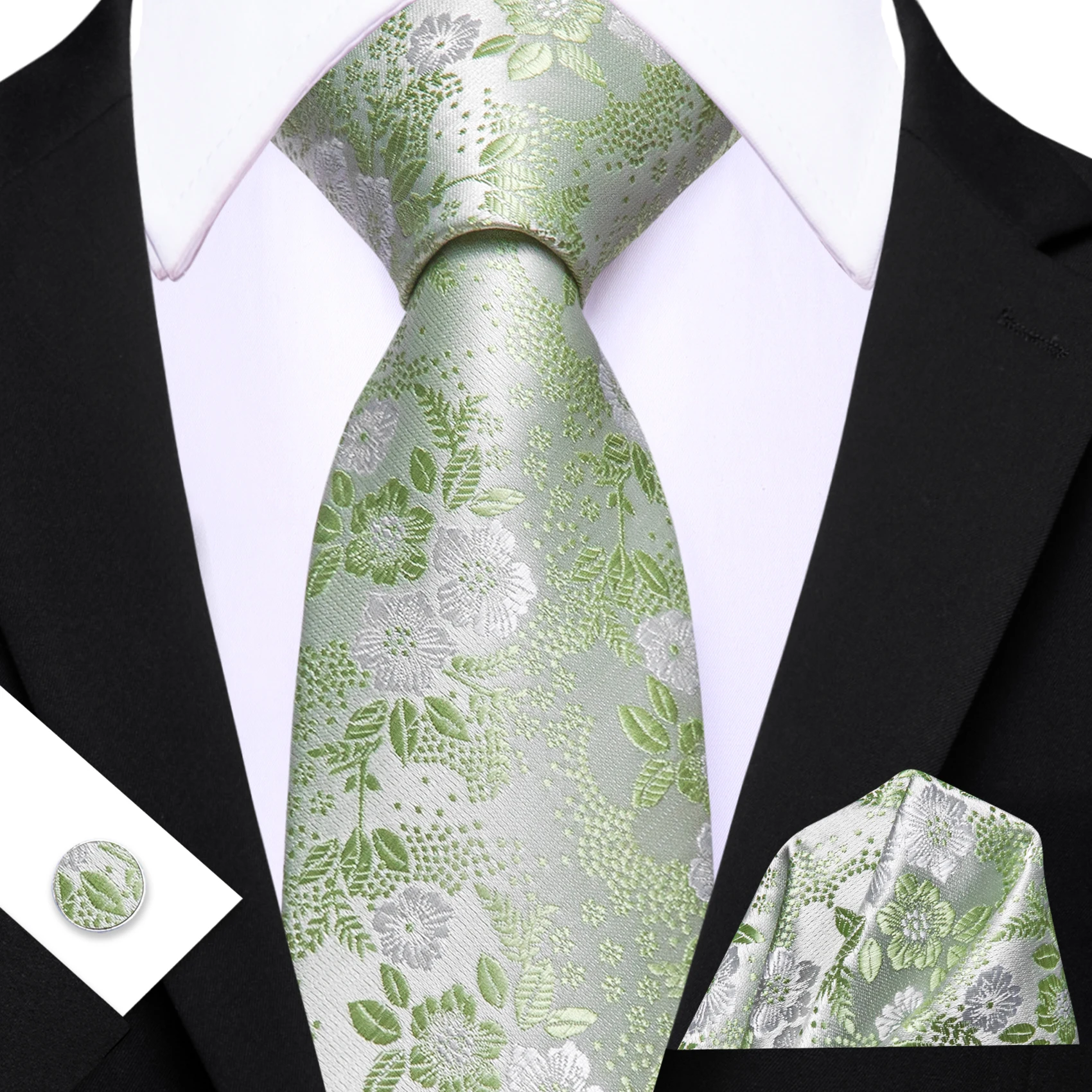 Herren-Krawatte, klassisch, gelb, rosa, marineblau, Blumenmuster, Jacquard, modische Krawatten, Einstecktuch, Manschettenknopf-Set, Hochzeit, Party, Event
