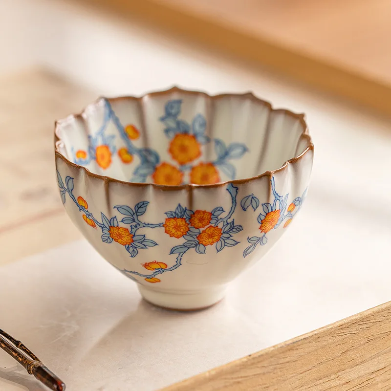 

Apricot blue branch lotus petal Ru kiln tea cup master cup special kung fu tea tasting cup