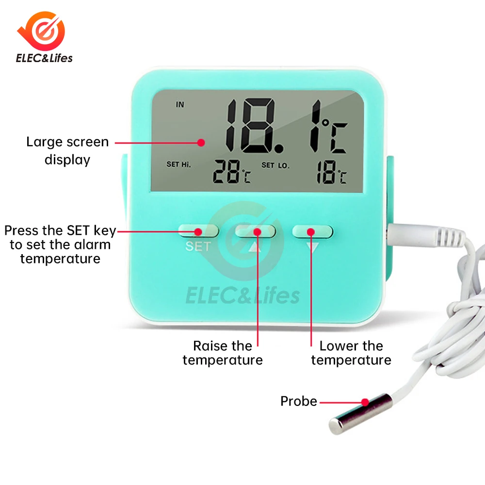 Mini termômetro digital LCD usado para temperatura do freezer do tanque de peixes - 50-70 ℃   sensor de temperatura interno e externo para geladeira