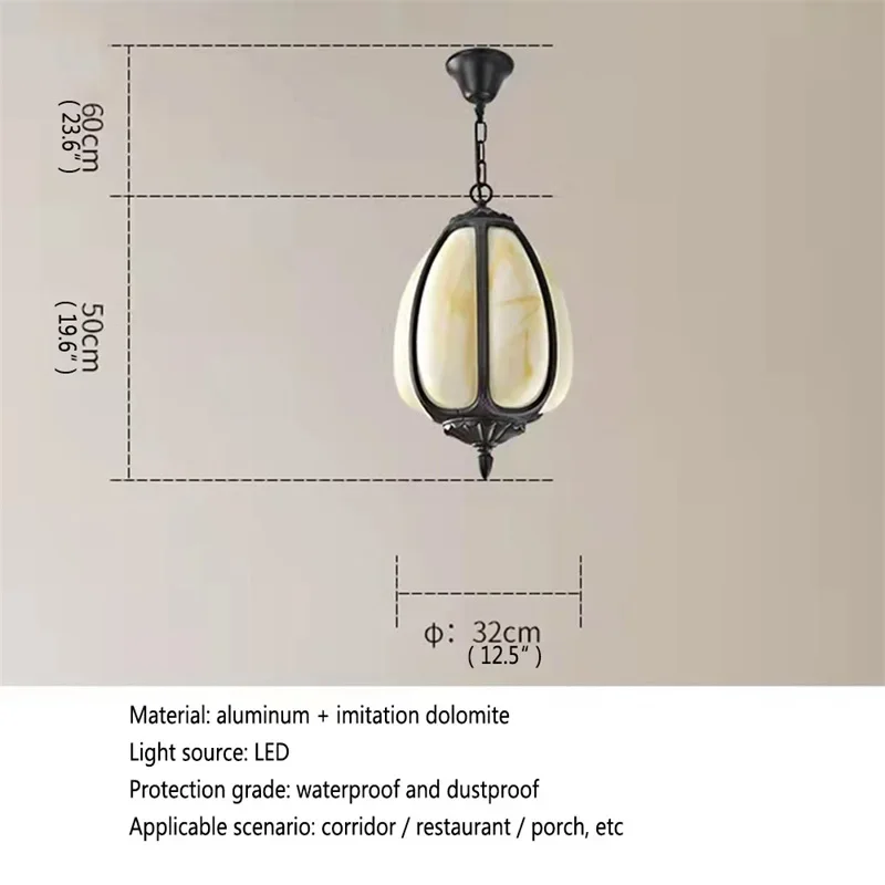 SEAN 클래식 백운석 펜던트 조명, 야외 LED 램프, 방수 홈 복도 장식